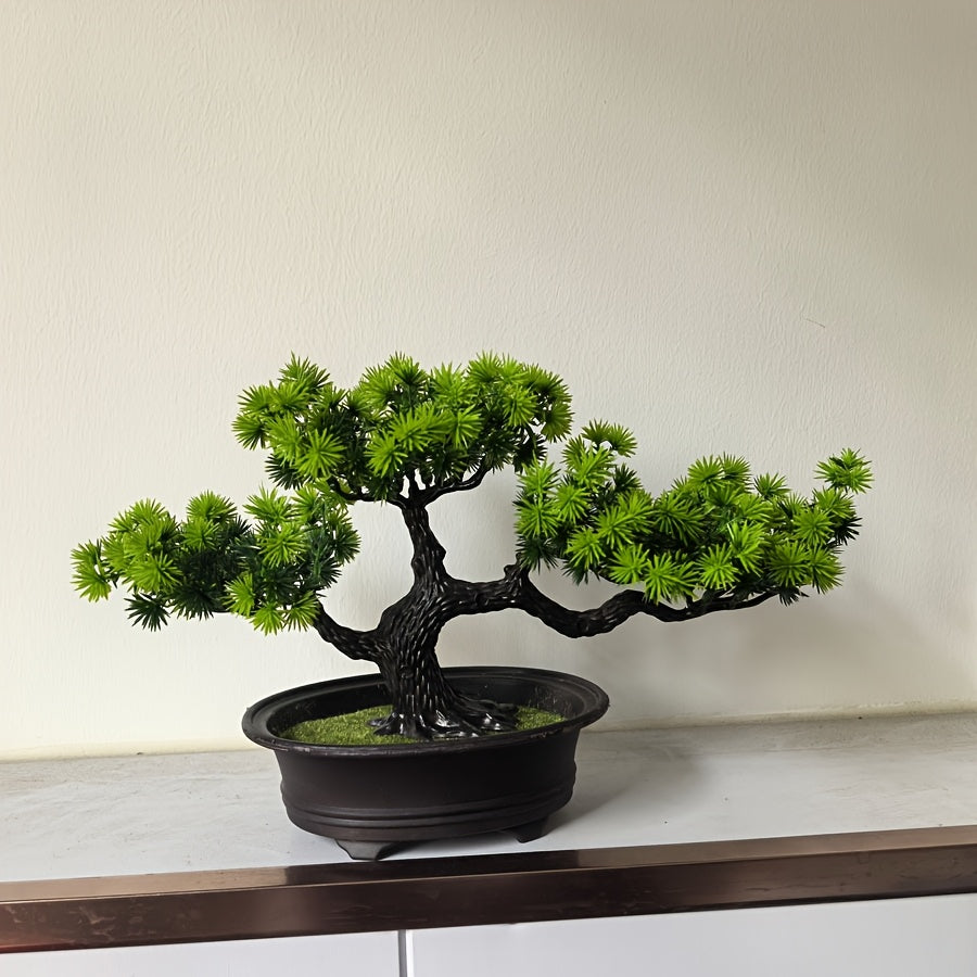 Lifelike Artificial Bonsai Tree in Black Pot - 19.99cm Tall