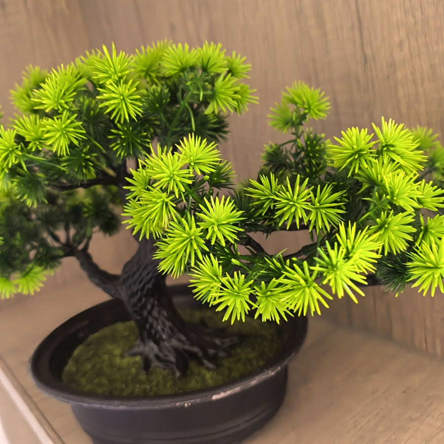 Lifelike Artificial Bonsai Tree in Black Pot - 19.99cm Tall